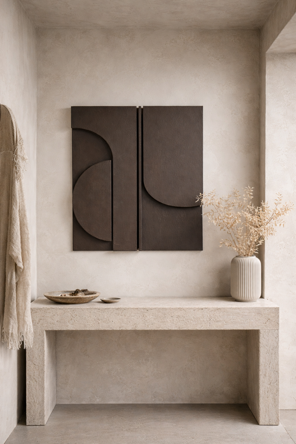 japandi plaster wall art