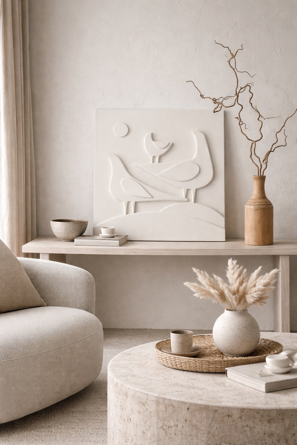 japandi textured wall art neutral tones