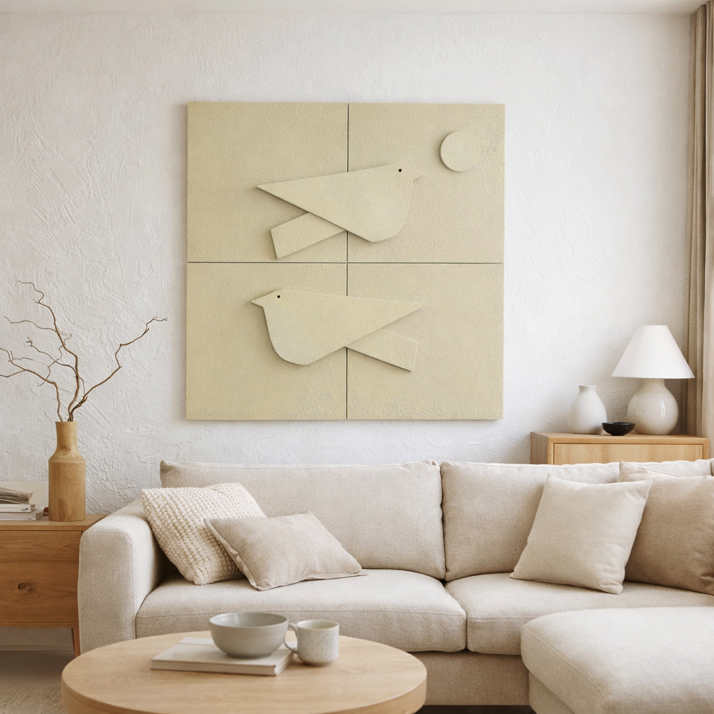 Silent Flow - Textured Plaster Wall Hanging (Japandi)