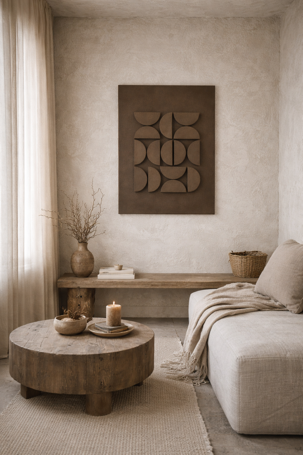 minimalist japandi plaster wall art