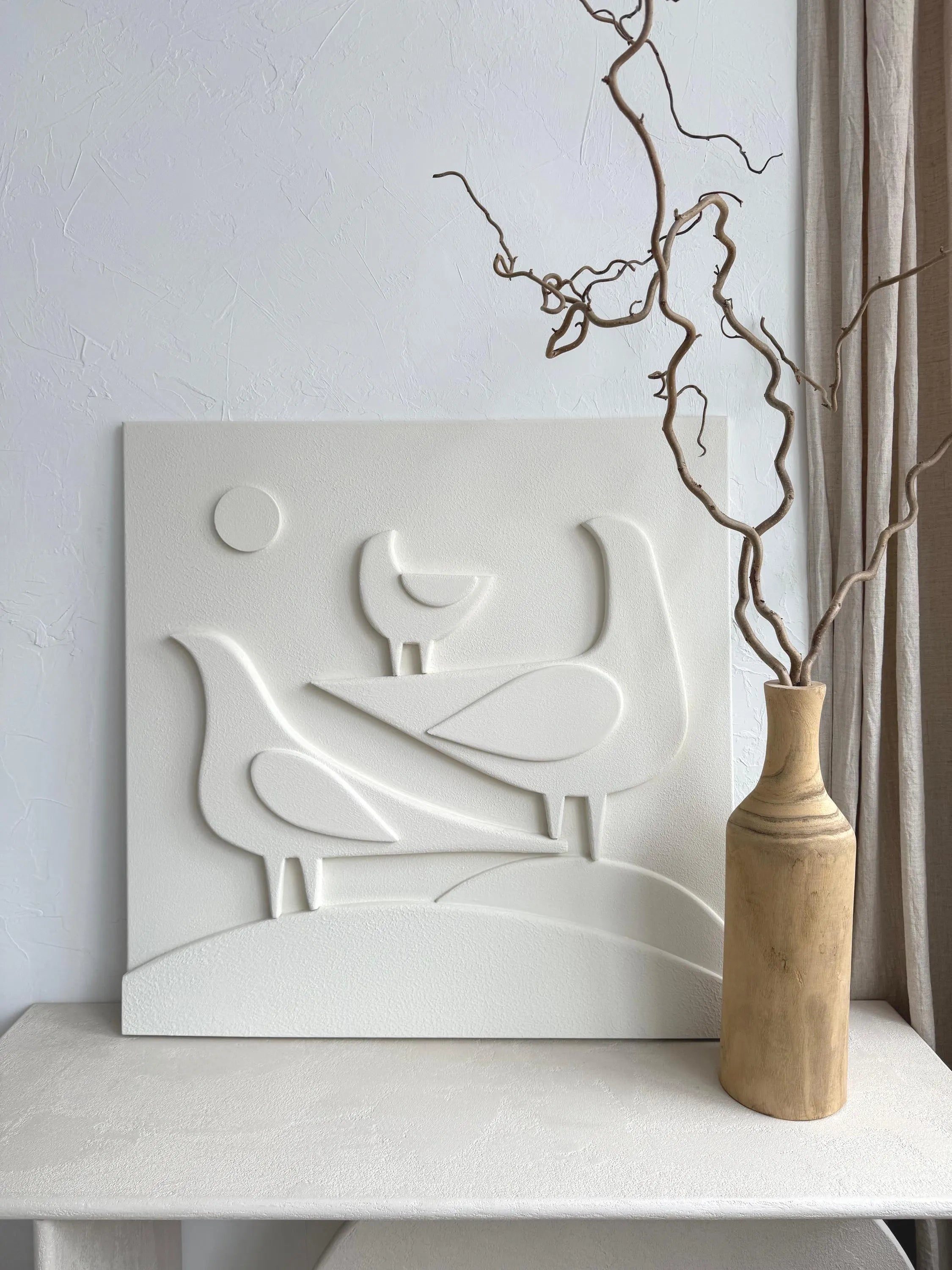 minimalist japandi plaster wall art