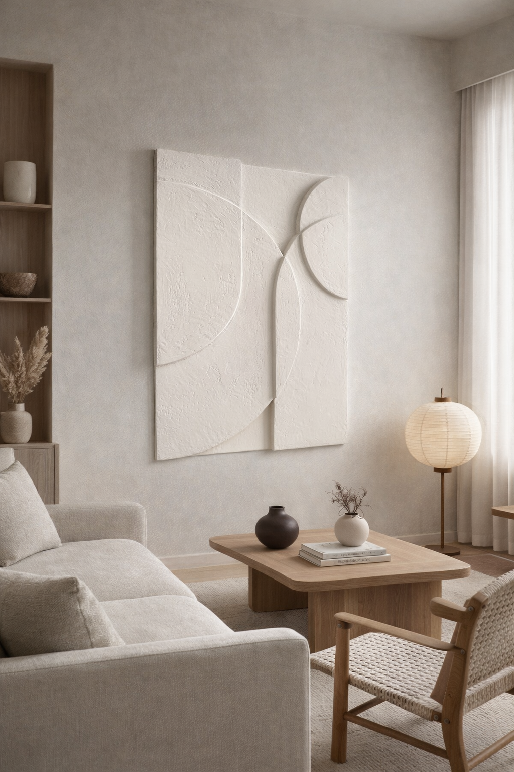 japandi textured wall art neutral tones