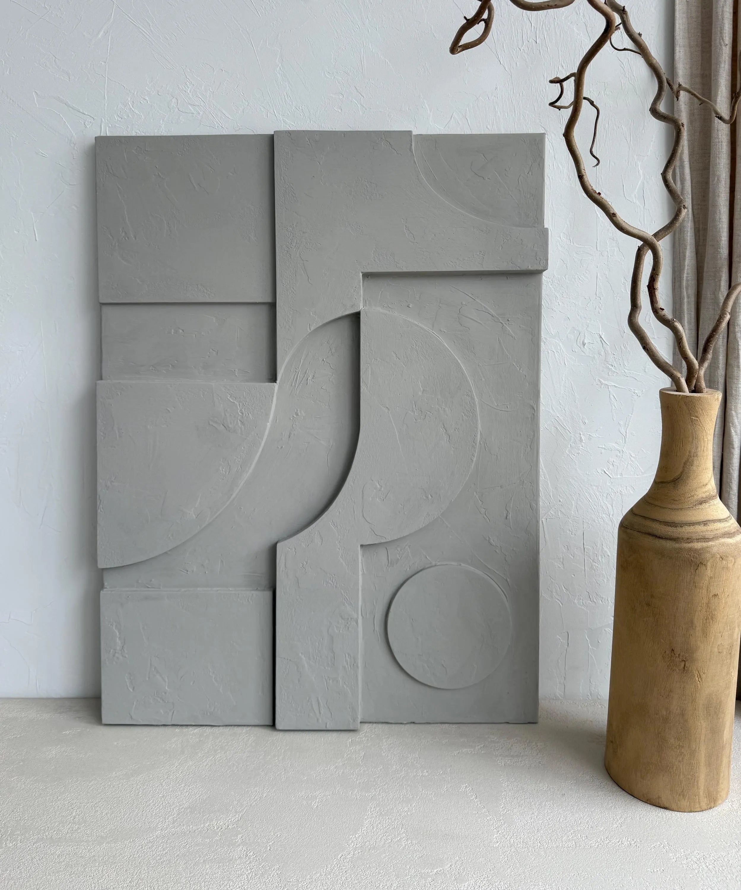  sculptural plaster wall decor for living room above couch
