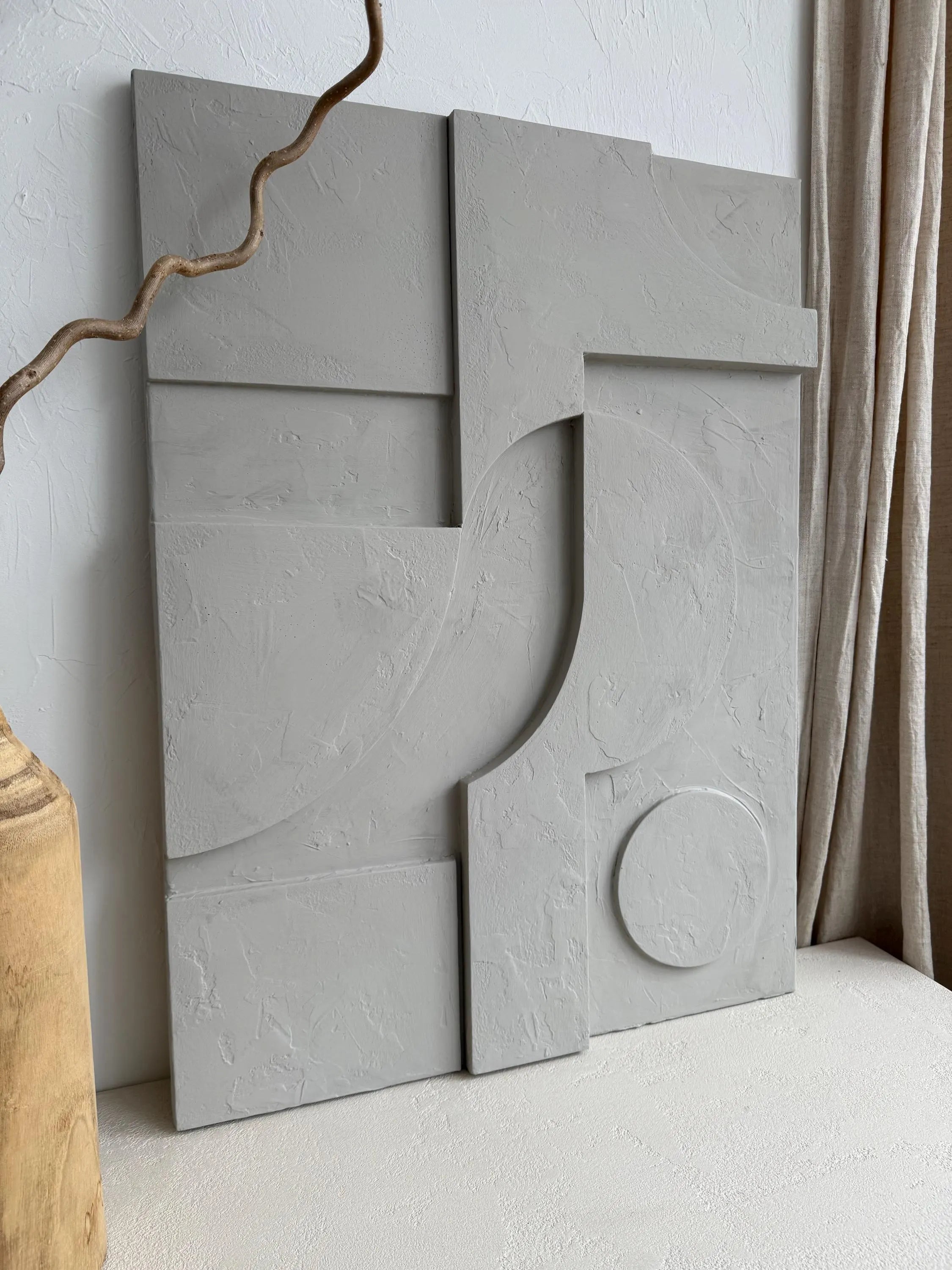 abstract plaster relief wall art for living room above couch modern style