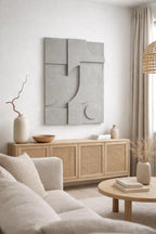 large handmade japandi plaster 3d wall art for living room above sofa