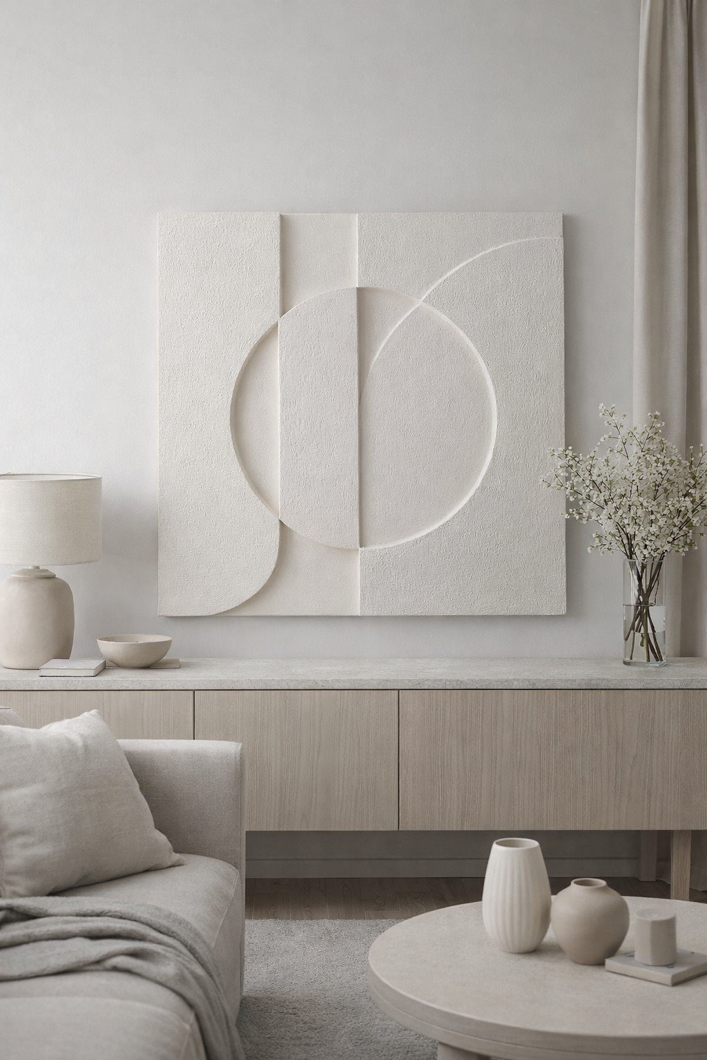 minimalist japandi plaster wall art