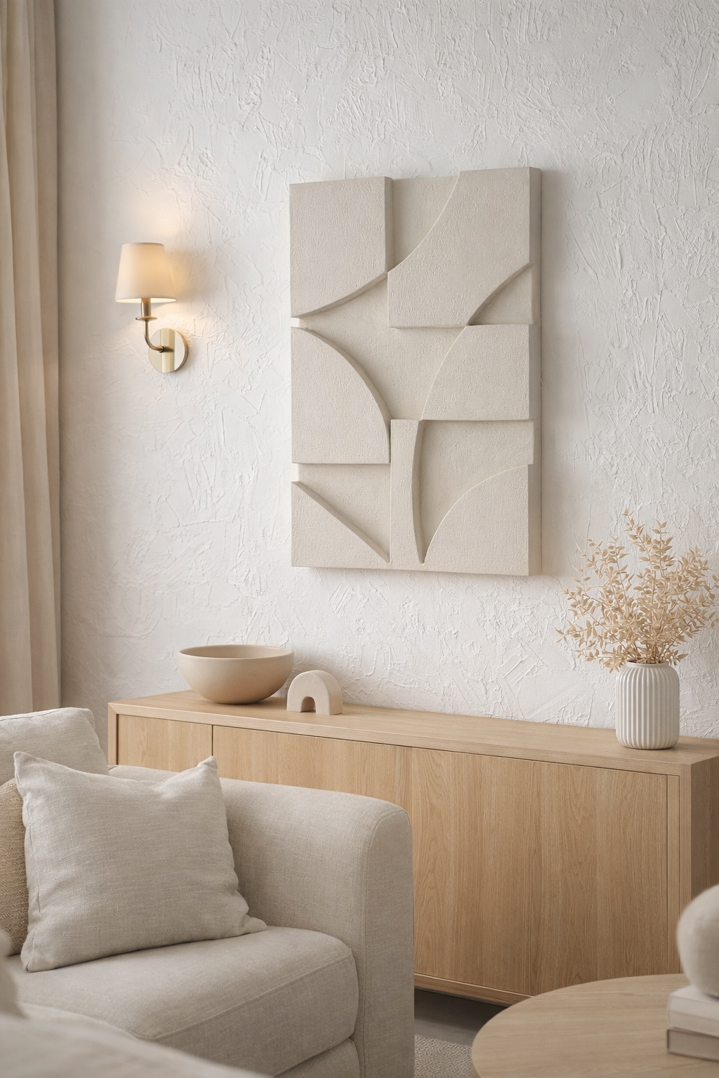 minimalist plaster wall sculpture